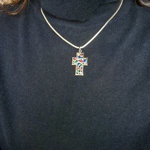Gold plated red, green, and blue cross